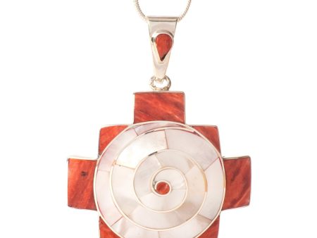 950 Sterling Silver Shell Inlay Peruvian Chakana Spiral Pendant Necklace, 2  For Sale