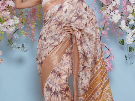 Cotton Silk Jacobean Pattern Saree - Orange Supply