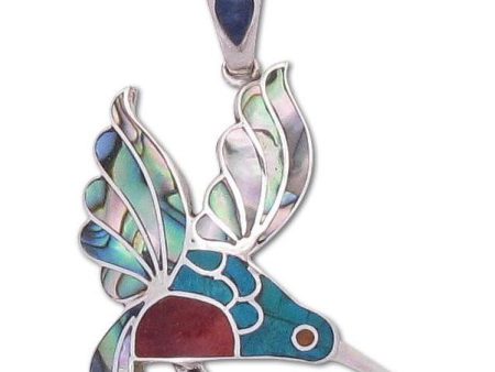 950 Sterling Silver Shell and Stone Inlay Peruvian Sacred Hummingbird Pendant Discount