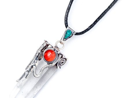 950 Peruvian Silver, Stone and Crystal Pendant Necklace - Serpent on Sale