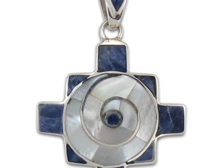 950 Sterling Silver Shell Inlay Peruvian Chakana Spiral Pendant Necklace- 0.75 in Fashion