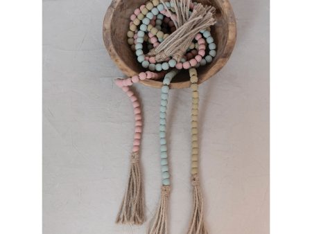 Paulownia Wood Bead with Jute Tassels (3 Colors) For Sale