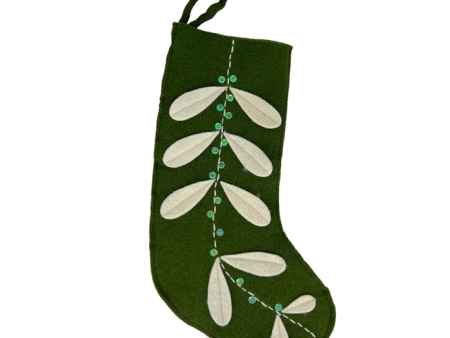 Wool Stocking -  Green with Cream Leaf For Discount