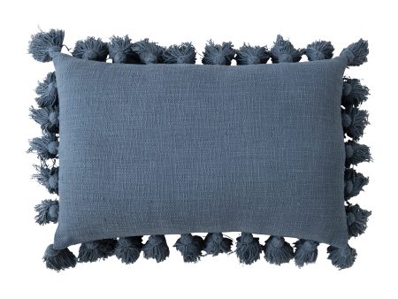 Blue Woven Cotton Slub Lumbar Pillow w  Crochet & Tassels Online