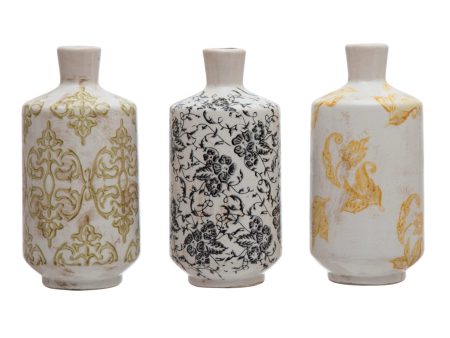 Terra-cotta Vase w  Transferware Pattern, Multi Color, 3 Styles Hot on Sale