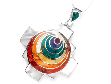 Sterling Silver Peruvian Shell and Stone Chakana Chakra Necklace Online Sale