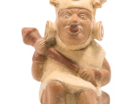 Peruvian Precolombian Ceramic Stirrup Vessel - Warrior w Spear Sale