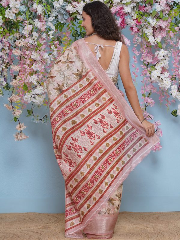 Cotton Silk Jacobean Pattern Saree - Pastel Pink Hot on Sale