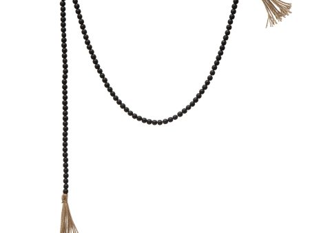 Paulownia Wood Bead Garland with Jute Tassels (Distressed Black) Sale