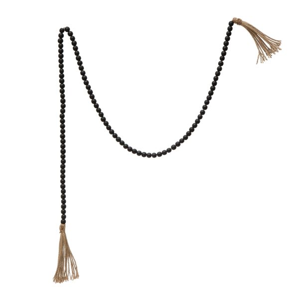 Paulownia Wood Bead Garland with Jute Tassels (Distressed Black) Sale