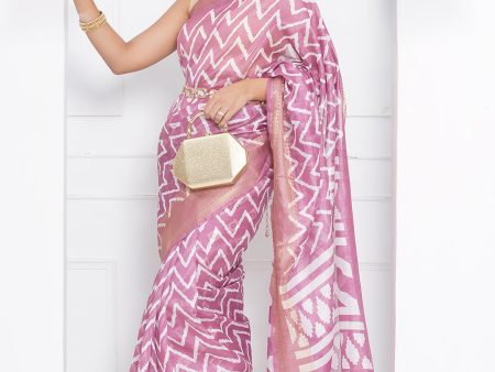 Cotton Silk Chevron Pattern Saree - Pink Cheap