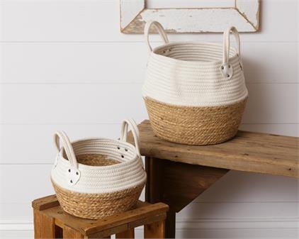 Rope and Straw Small Basket - White Sale