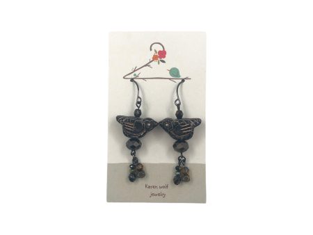 Black Glass Bird Bead Earrings Discount