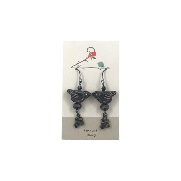 Black Glass Bird Bead Earrings Discount