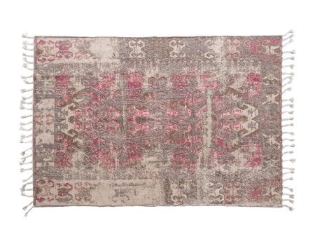 Woven Cotton Distressed Print Rug with Braided Fringe Online now