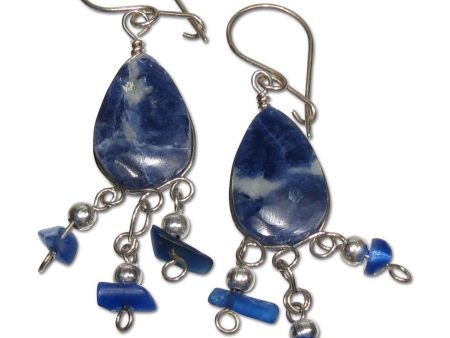 Alpaca Silver Wire Pierced Earrings Lapis Lazuli Teardrop and Stones For Discount