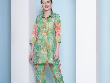 Muslin Printed Co-ord Set - Green on Sale