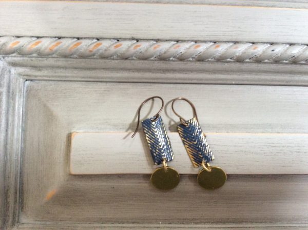 Gold and Navy Metallic Herringbone with Gold Disc Earrings Discount