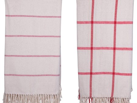 Brushed Cotton Throw w  Pattern & Fringe, Red & Cream Color, 2 Styles XM6665A Online now