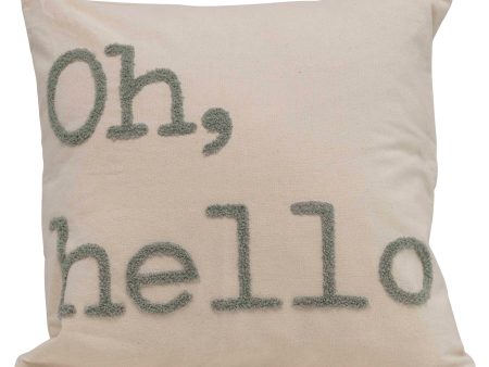 Oh hello  Square Cotton Pillow with Embroidery 18  Square Online Sale