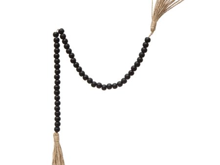 Wood Bead Garland w  Jute Tassels, Black Supply