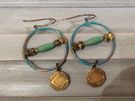 Green Hoop with Mixed Stone and Engraved Gold Disc on Natural Brass Wire Discount