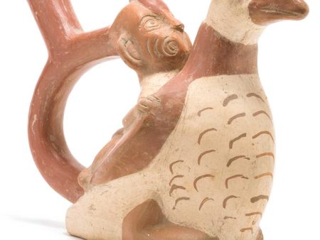 Peruvian Precolombian Ceramic Stirrup Vessel - Bird Rider For Discount