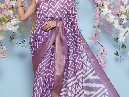 Cotton Silk Chevron Pattern Saree - Purple Online