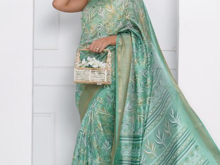 Cotton Silk Batik Print Saree - Cyan Hot on Sale