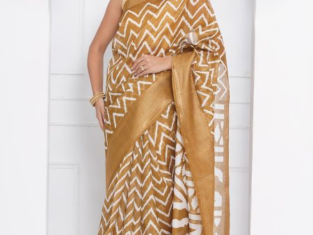 Cotton Silk Chevron Pattern Saree - Gold Online Hot Sale