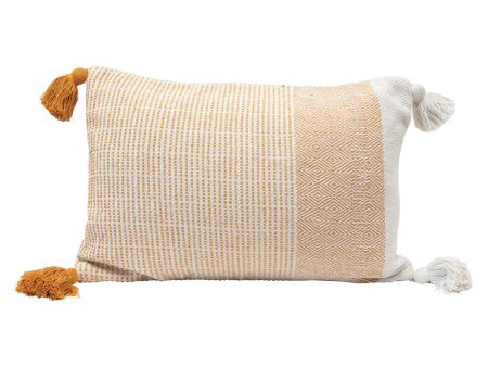 Cotton Pillow - Yellow and White Stripe with Tassels Cheap