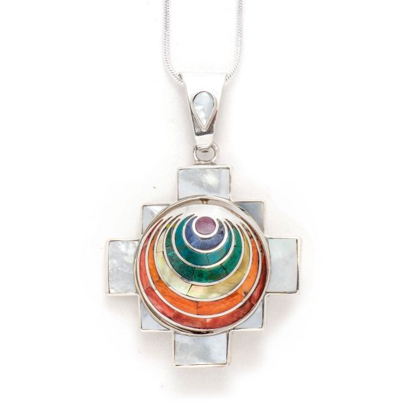 950 Sterling Silver Four Directions Totem Peruvian Chakana Necklace Reversible, 2  on Sale