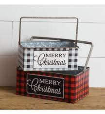 Merry Christmas Plaid Container with Handle - Black & Red Discount