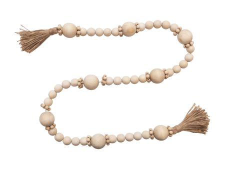 Natural Wood Chunky Bead Garland with Jute Tassels Supply