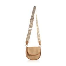 Romina Guitar Strap Cross Body Purse, Tan Wicker Fashion