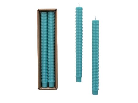 Unscented Hobnail Taper Candles in Box, Cyan, Set of 2 Supply