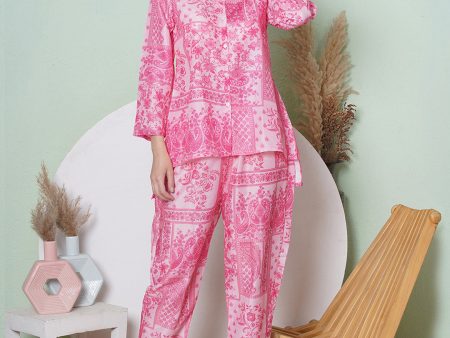 Muslin Digital Print Co-Ord Set - Pink For Sale