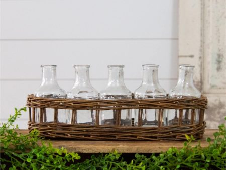 Wicker Basket with Glass Vases For Discount