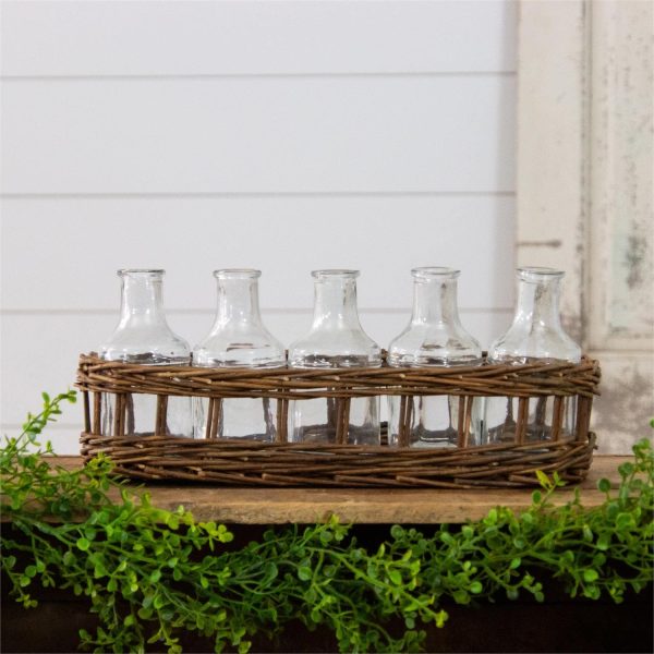 Wicker Basket with Glass Vases For Discount