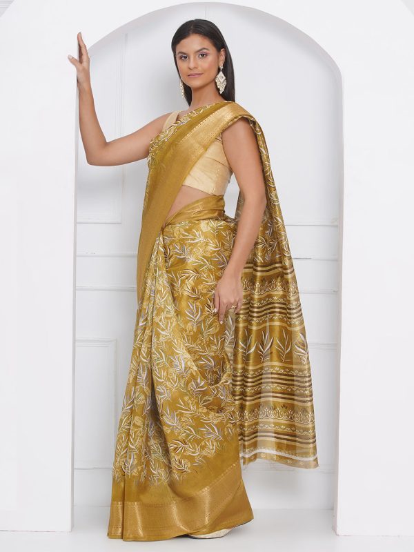 Cotton Silk Batik Print Saree - Gold Discount