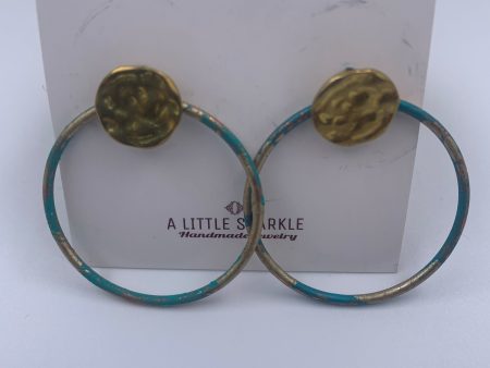 Gold Teal Mixed Hoop Post Earrings Supply