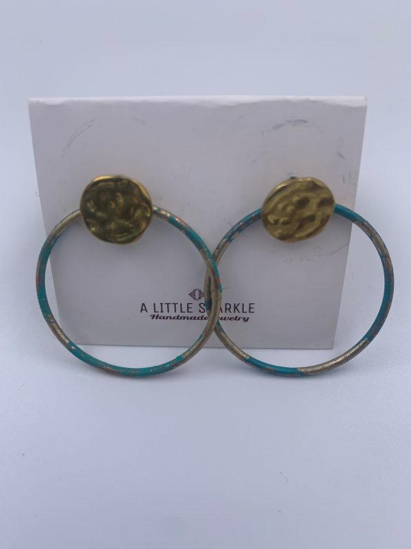 Gold Teal Mixed Hoop Post Earrings Supply