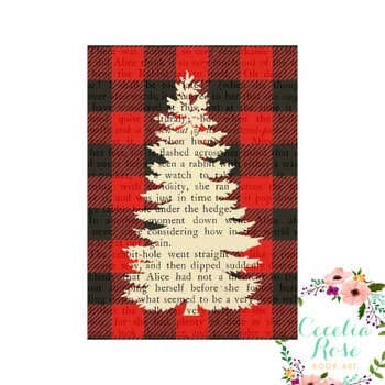 Book Art - Buffalo Plaid Pine Tree - 5x7 Unframed Print - Cecelia Rose Book Art For Discount