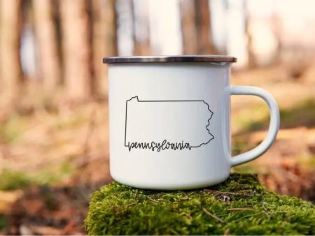 Pennsylvania Mug - White Enamel with State Outline Online Sale