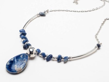 Alpaca Silver Choker Necklace w Lapis Lazuli Stone Teardrop Hot on Sale