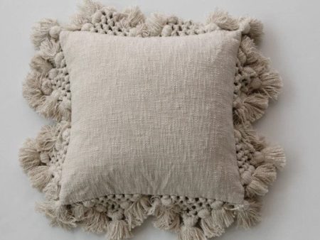 Grey Cotton Pillow with Tassels 18  Square For Discount