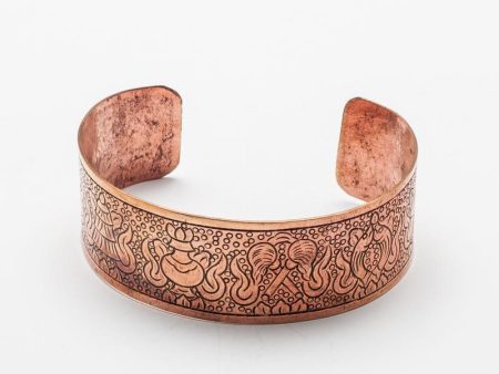 Tibetan Eight Auspicious Symbols Copper Cuff Bracelet - Adjustable Supply