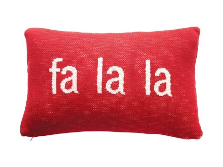 Fa La La  Cotton Knit Lumbar Pillow , Red & White Hot on Sale