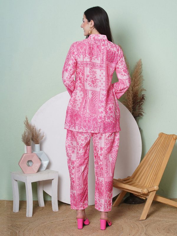 Muslin Digital Print Co-Ord Set - Pink For Sale