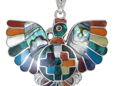 950 Sterling Silver Shell and Stone Inlay Peruvian Condor w Shield Pendant Fashion